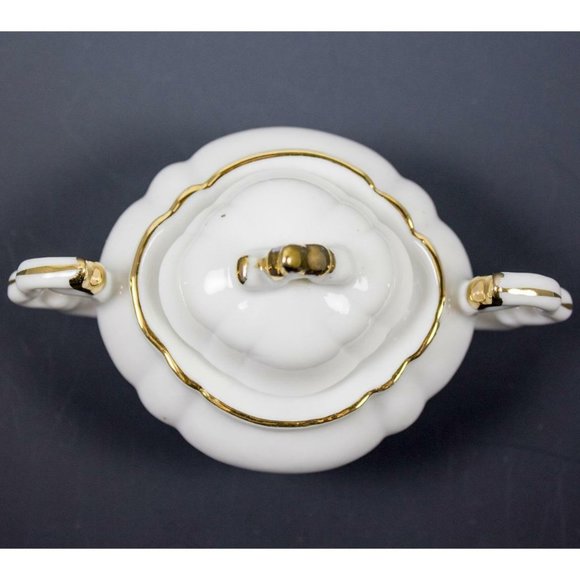 Vtg Lefton China Hand Painted White & Gold Cream & Sugar #5346 Child/Doll Size - Picture 4 of 12